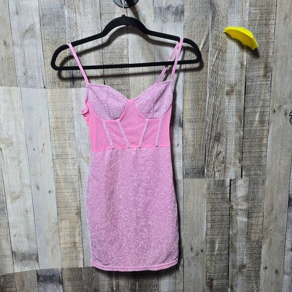 5/$25 Shein Pink Sparkle Bustier Bodycon Mini Dress NWOT - Picture 2 of 7